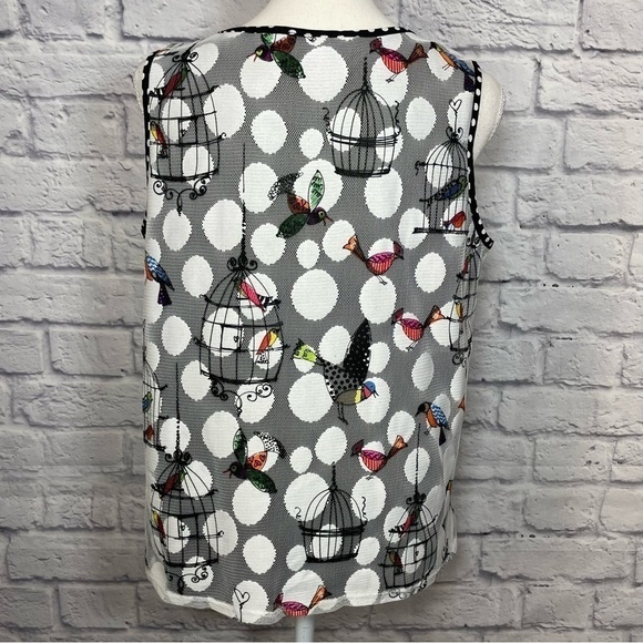 BRAND Unknown Polka Dot Bird and Cages Print on Mesh Overlay Top Size Unknown - Picture 6 of 7